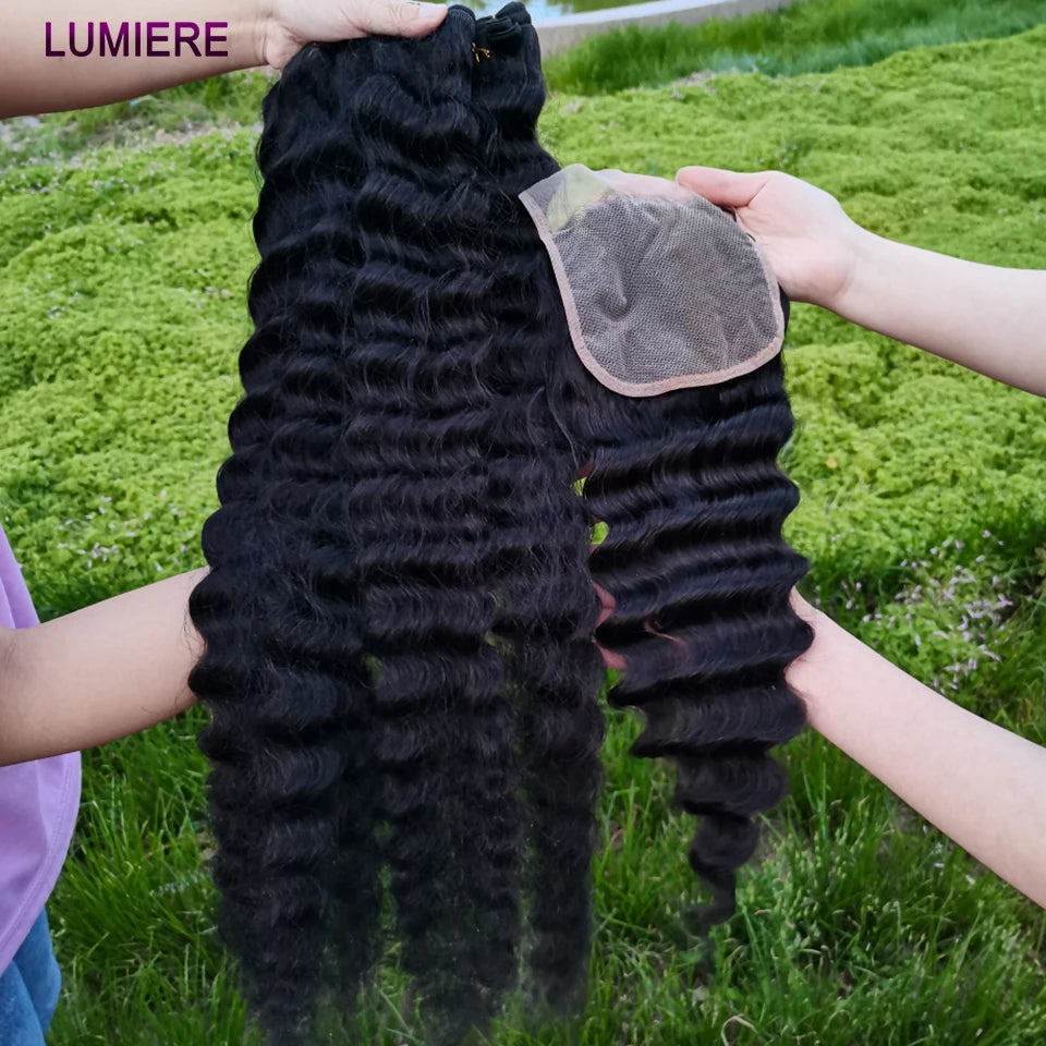 Top Loose Deep Wave Bundles Closure Frontal HD Transparent Lace Virgin Raw