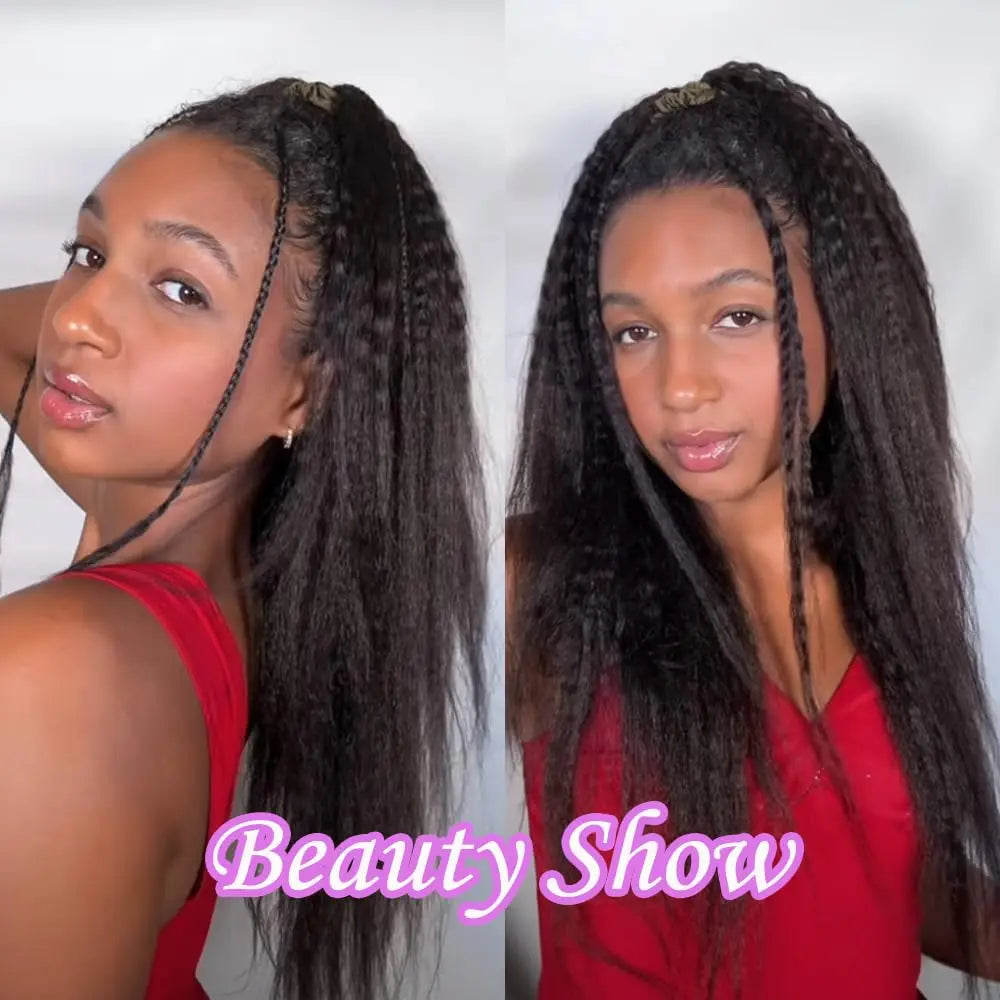 Kinky Straight Human Crochet Hair Extensions, 26-30 Inch, Pre-Separated Feather Crochet, Natural Black