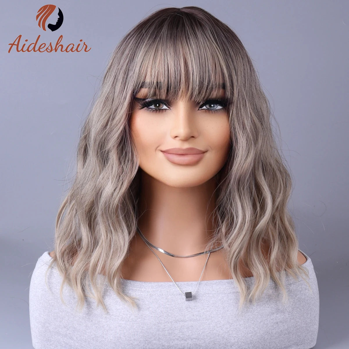 Synthetic Wig with Fringe - Light Grey, European and American Style