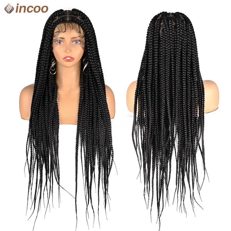 Synthetic Large Box Braided Wigs Jumbo Knotless Full Lace Front Tribal Braids