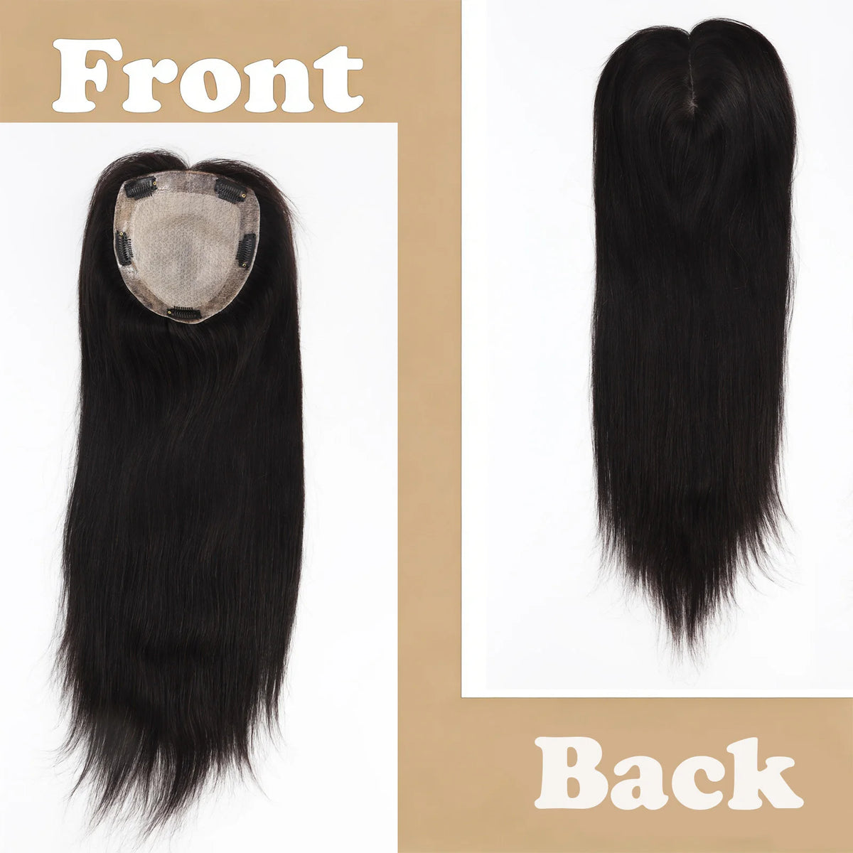 150% Density Straight Natural Real Human Hair 15x16cm Silk Base Topper Black
