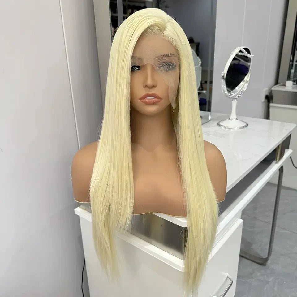 613 Honey Blonde Straight 13x4 Lace Frontal Synthetic Wig, Pre-Plucked Baby Hair