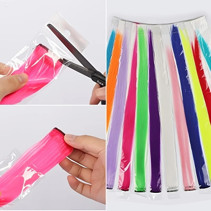 20Inch Synthetic Colorful 5pcs/set Clip Hair Extensions High Temperature Long Straight Hairpieces Daily Party Use