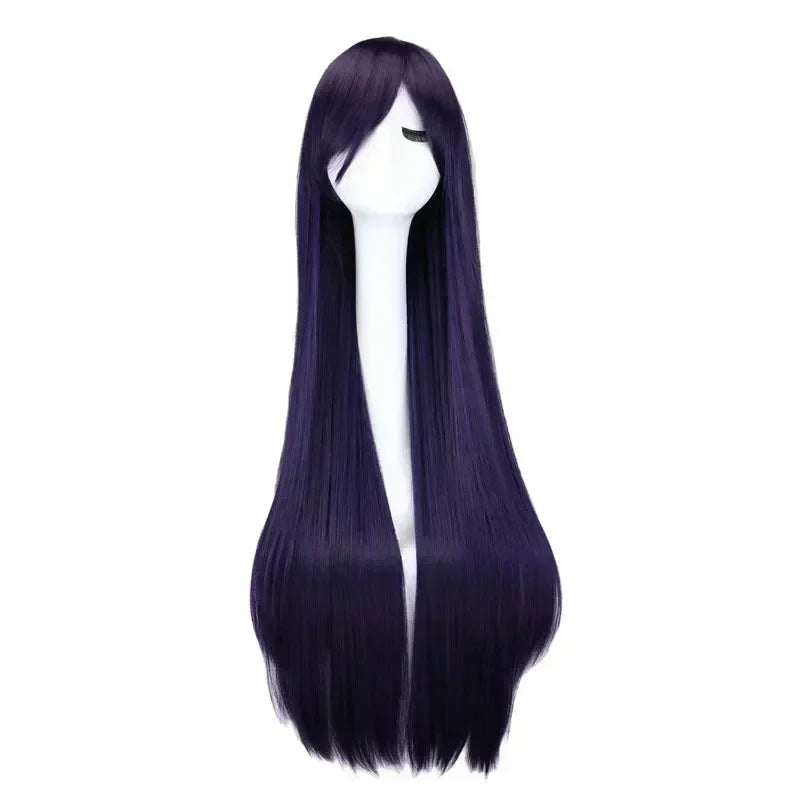 Long Straight Cosplay Wig Black Purple Red Pink Blue Dark Brown Cm