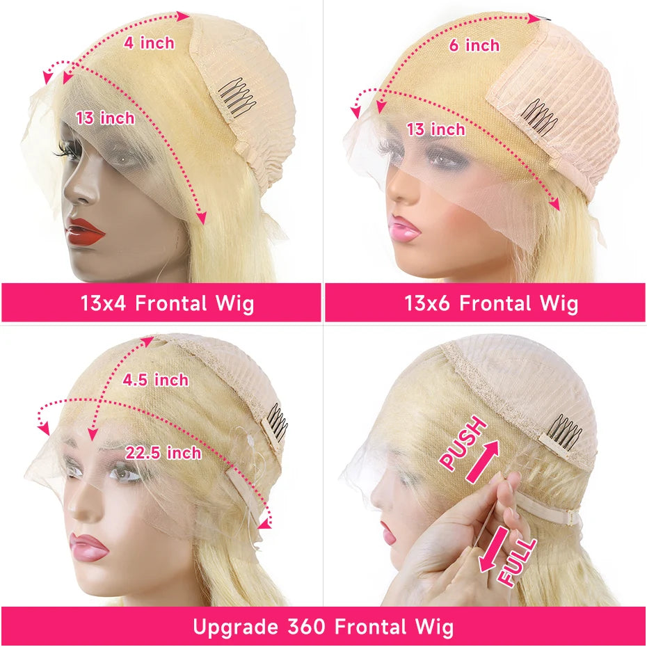 Invisible Drawstring 613 Blonde, 13x4 Body Wave Lace Front Wig Preplucked Brazilian