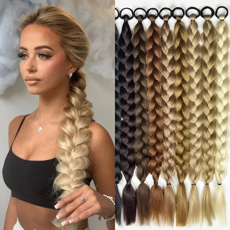 Synthetic Braided Ponytail Hair Extension with Elastic Band, 24 Inch