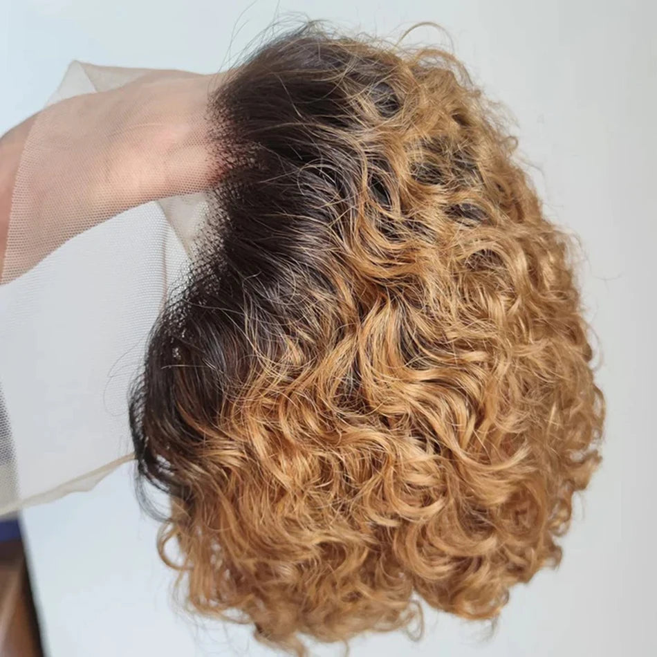 Curly Pixie Cut Wig Lace Human Hair Water Wave Short Bob, 13x1