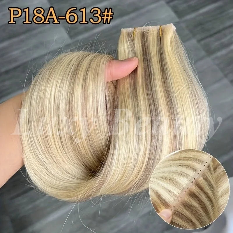 Brown Butterfly Hole Weft Hair Extensions, Straight Invisible Twin Tab Weft, Natural Blonde P4-27