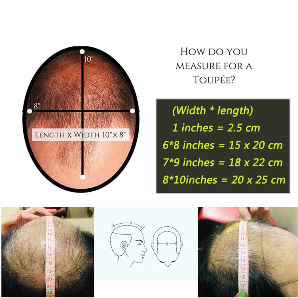 Lace Base Toupee Swiss Front PU Natural Hairline Wig Human Hair Prosthesis