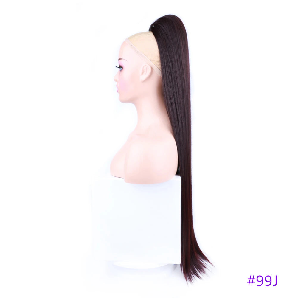 30 Inch Long Straight Ponytail Synthetic Drawstring Ponytail Chip-In Hair Extension Straight Pony Tail Fake Hairpiece