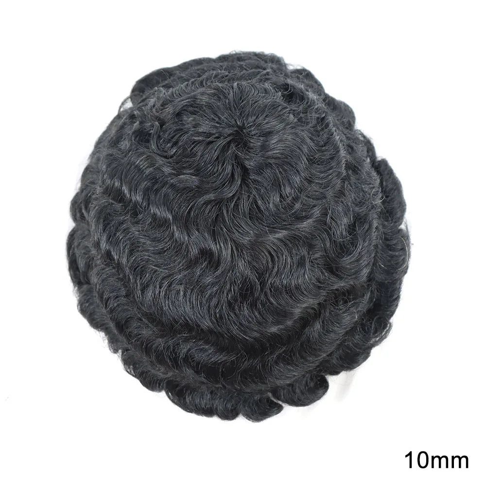 Afro Curly Full Lace Mens Toupee 8mm Wave Human Hair Piece African