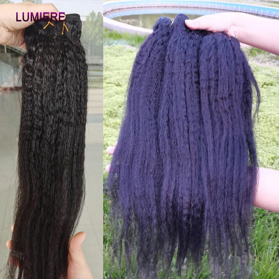 Kinky Yaki Straight Human Hair Bundles Closure Frontal HD Transparent Brazilian Deep