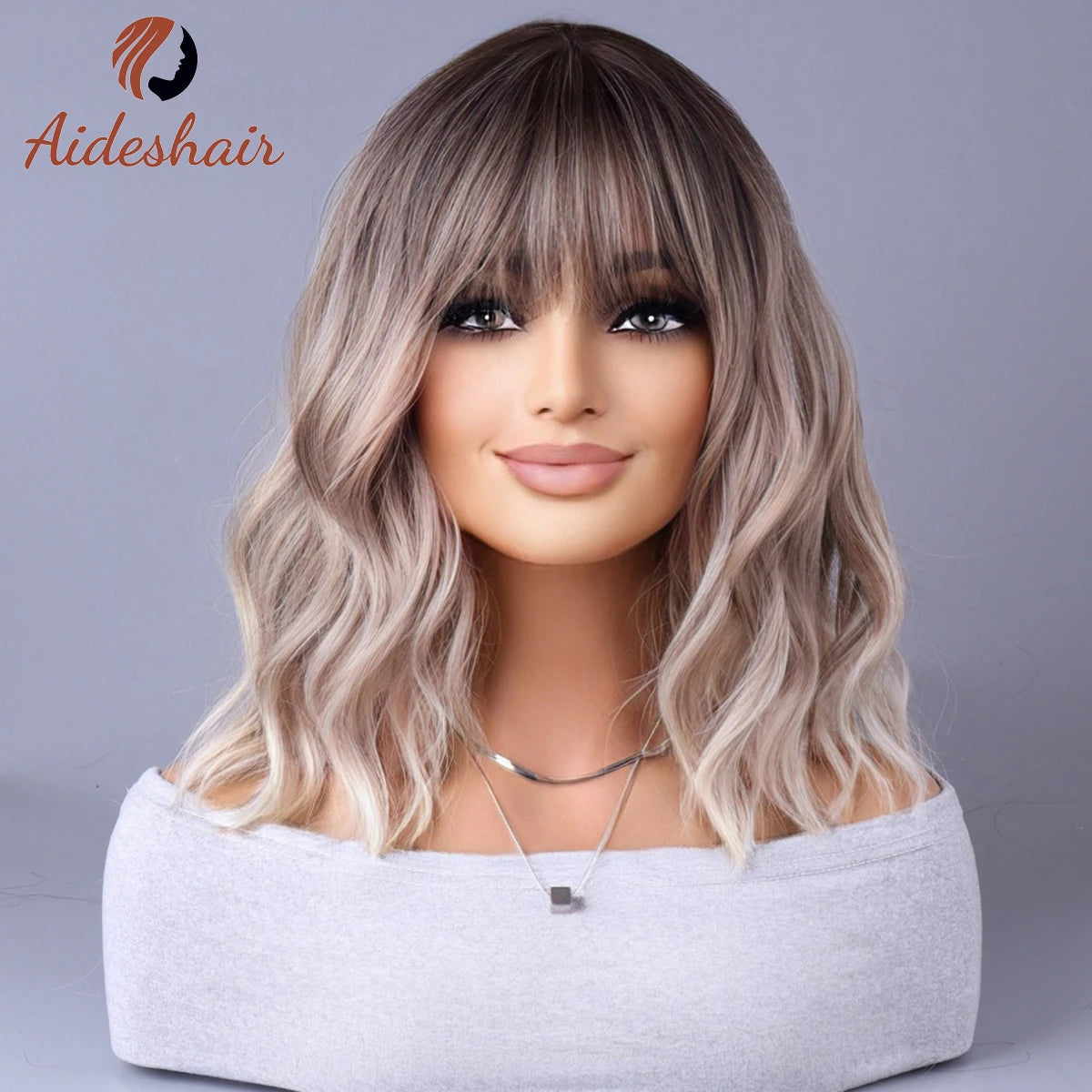Synthetic Wig with Fringe - Light Grey, European and American Style