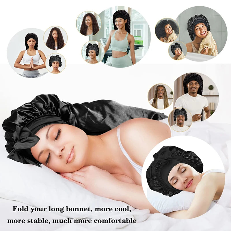 Soft Silky Long Satin Bonnet Natural Hair Curly Extra Large Size Cap