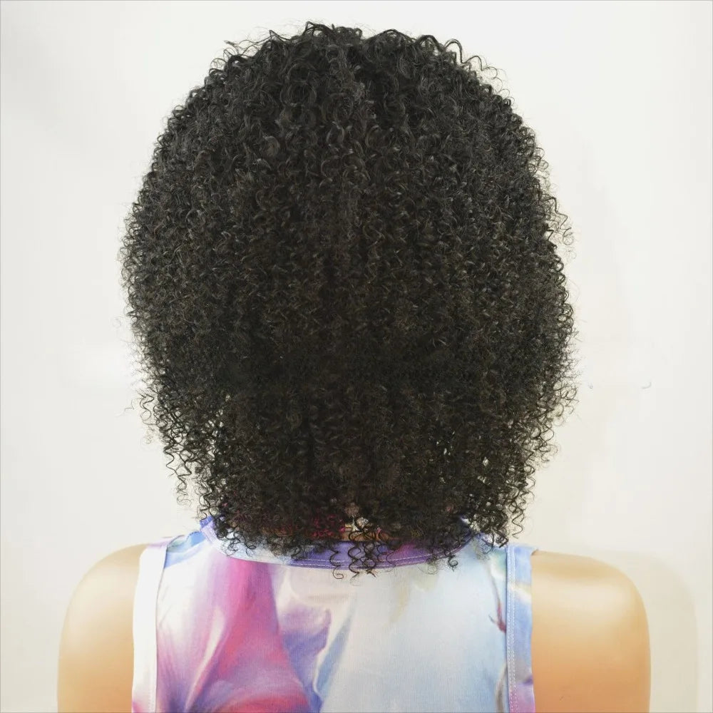 Natural Color Afro Kinky Curly Bangs Human Hair Full Machine Wig Brazilian