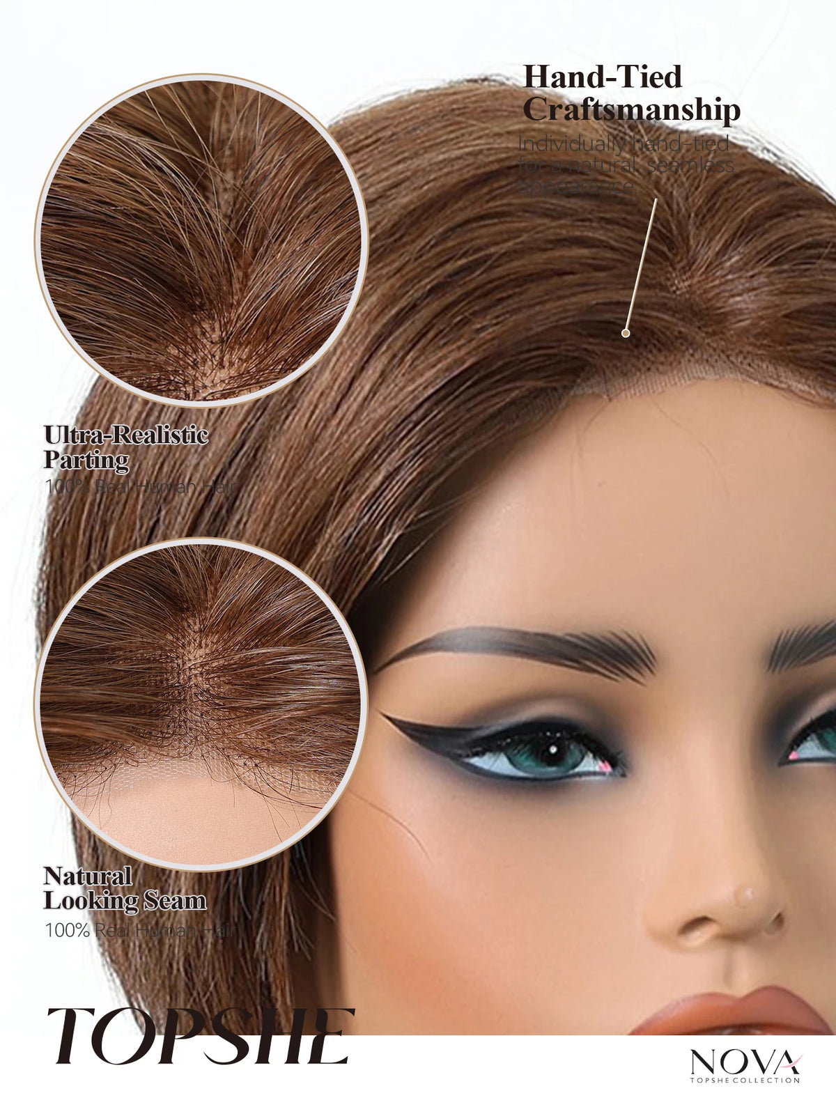 100% Real Human Hair Short Bob Wig Dark Brown Lace Front Hand-tied