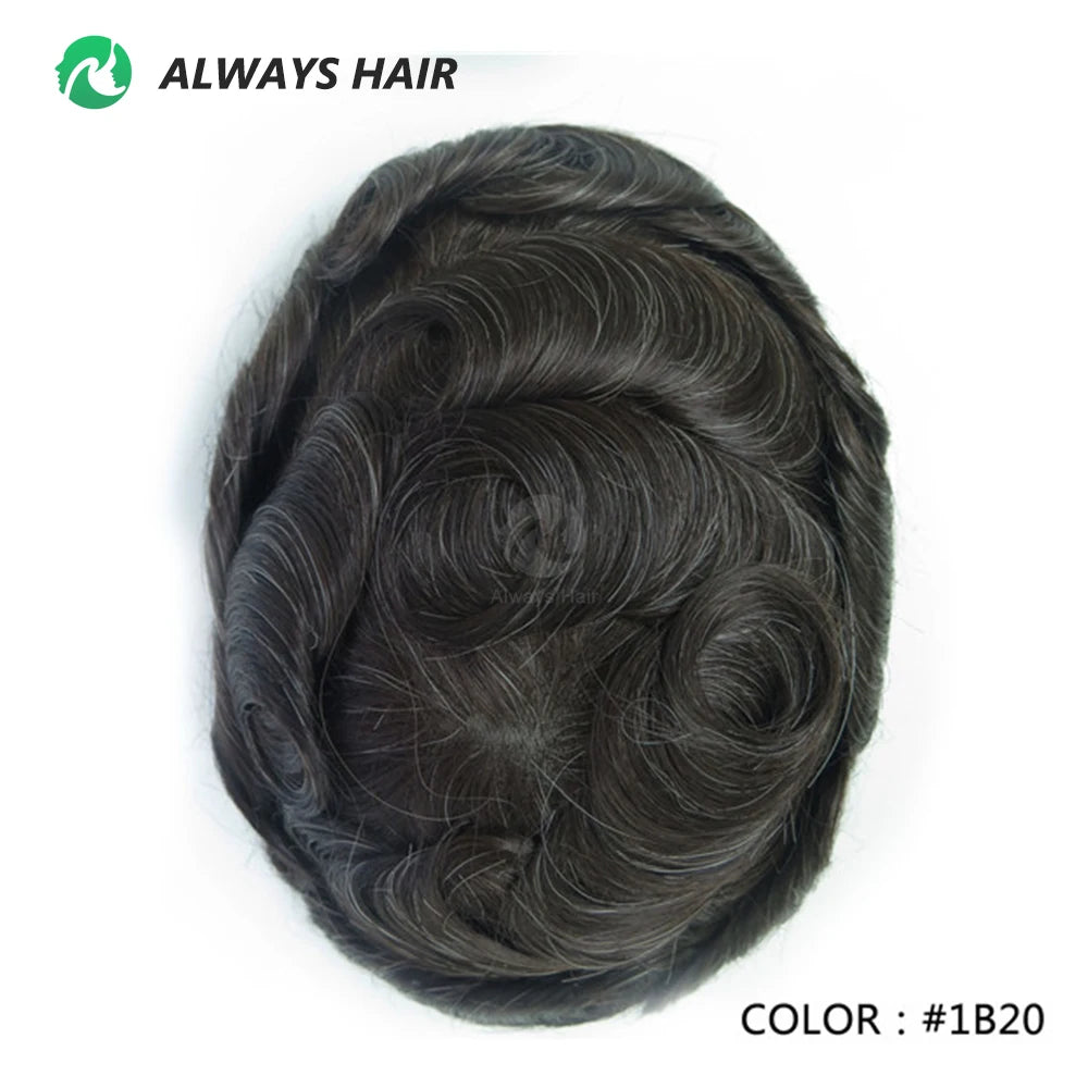 6 Inches Indian Hair Prosthesis Man Human Hair Natural 12-14 Polyskin Gray Human Capillary Prosthesis for Men