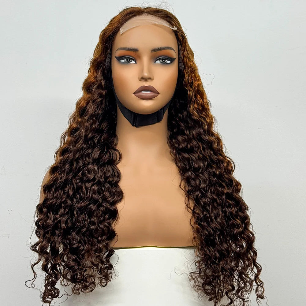 Water Wave Human Hair Lace Closure Wig, 4x4 Transparent Lace, 300% Density