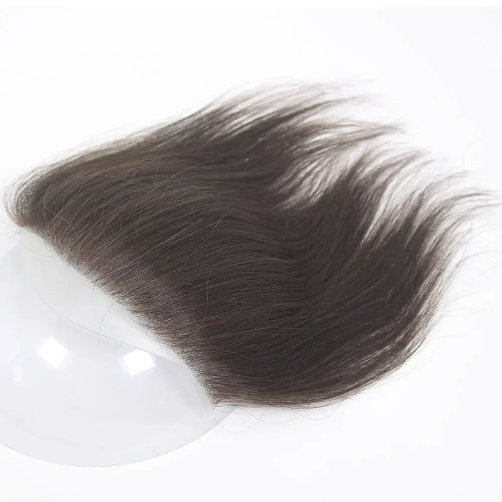 Front Toupee Mens Wig Natural PU Hairline, 100% Human Hair Piece Thin