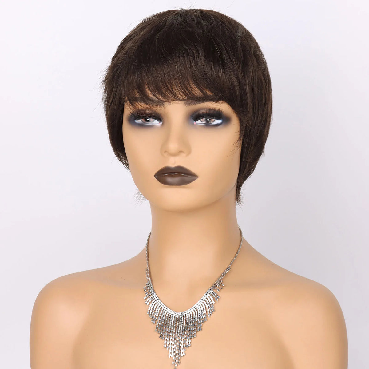 Short Brown Wig Human Hair Pixie Cut Chocolate Duby Full Machine