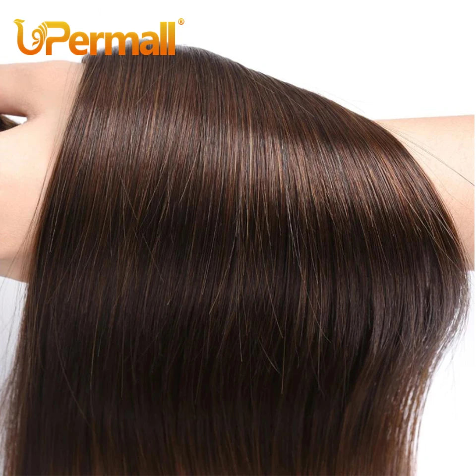 Chocolate Brown 2/3/4 Human Hair Bundles Closure Kim K, 2x6 Straight Body