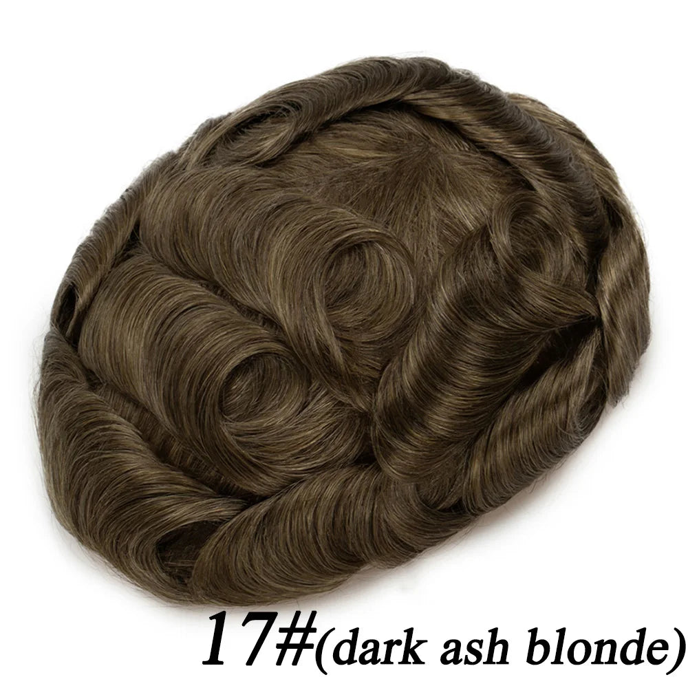 Lace Base Toupee Swiss Front PU Natural Hairline Wig Human Hair Prosthesis