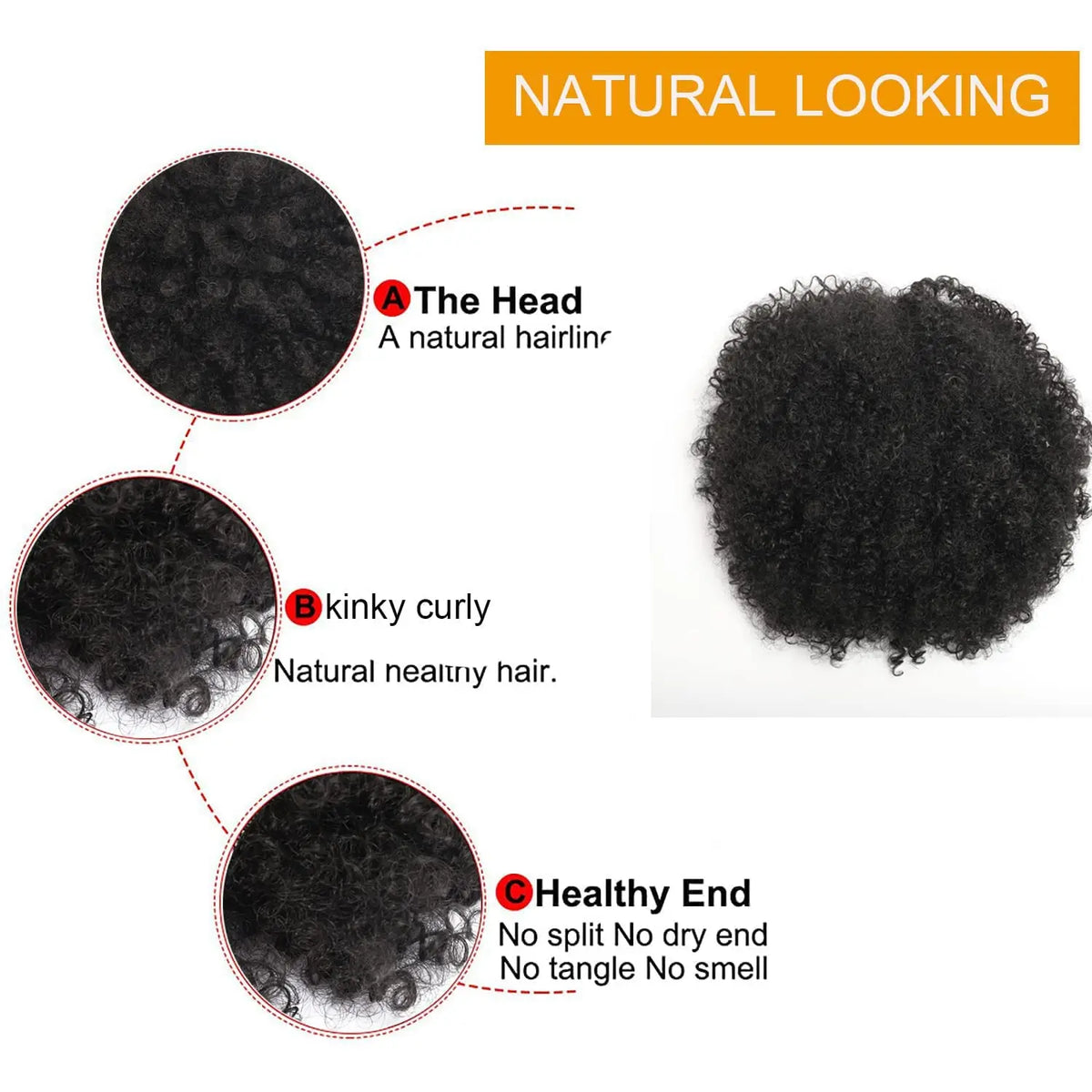 Synthetic Afro Puff Kinky Curly Hair Drawstring Ponytail Extension Short Hairpieces Updo with Two Clips
