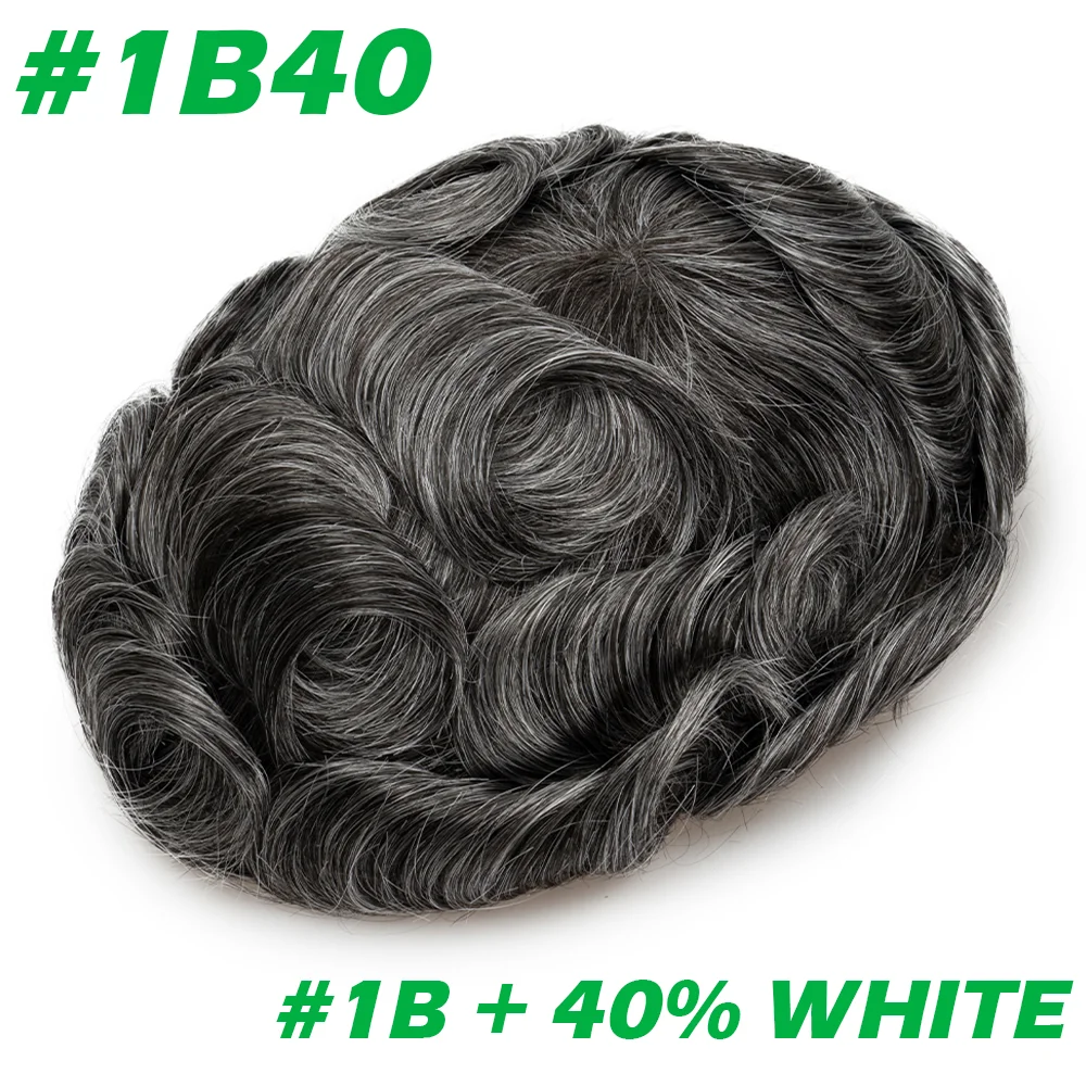 Lace with PU Men Toupee Hair Prosthesis Breathable Natural Human Hair Toupee Wig