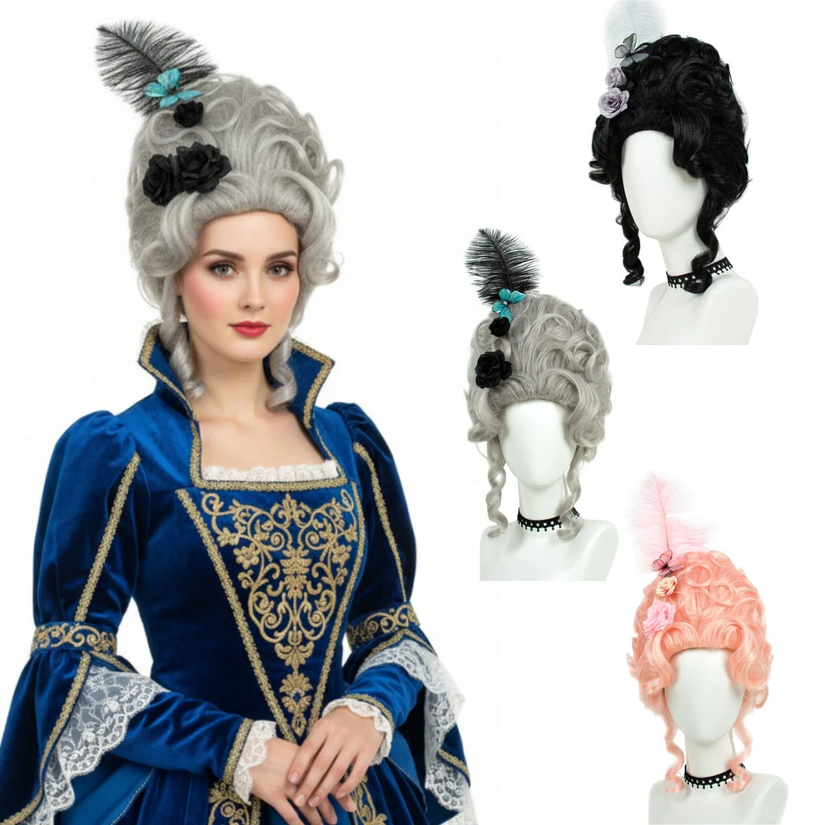 Victorian Rococo Costume Cosplay Wig, 18th Century Baroque Beehive Curly Synthetic Wig