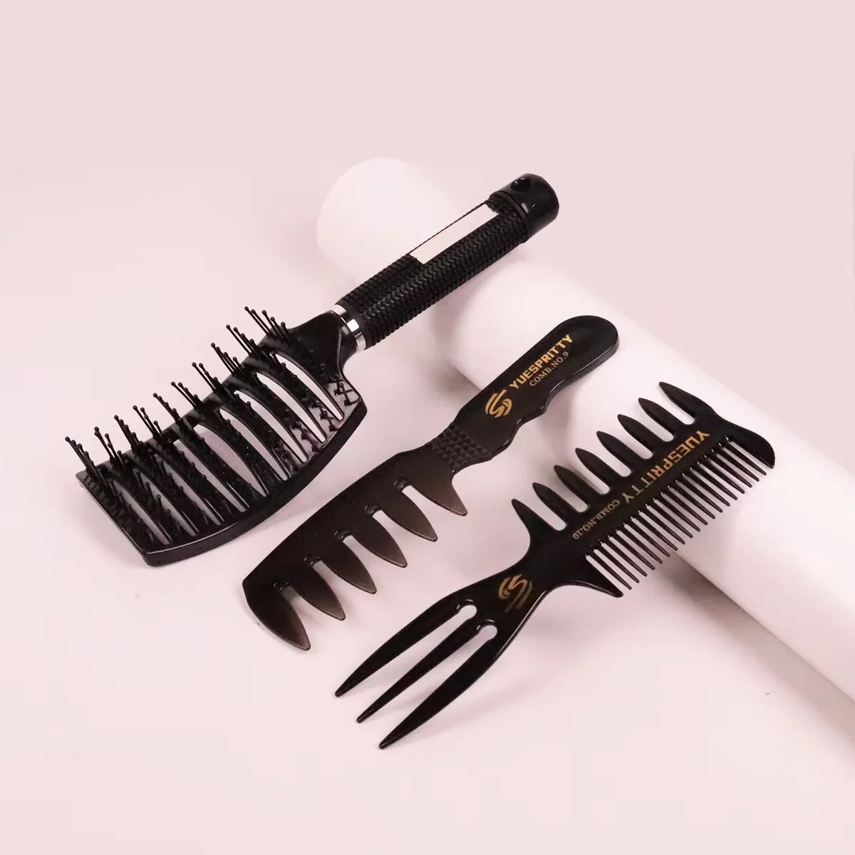 Professional Hair Salon Styling Comb Set, Hollow Design Massage Comb, Retro Wide Tooth Comb