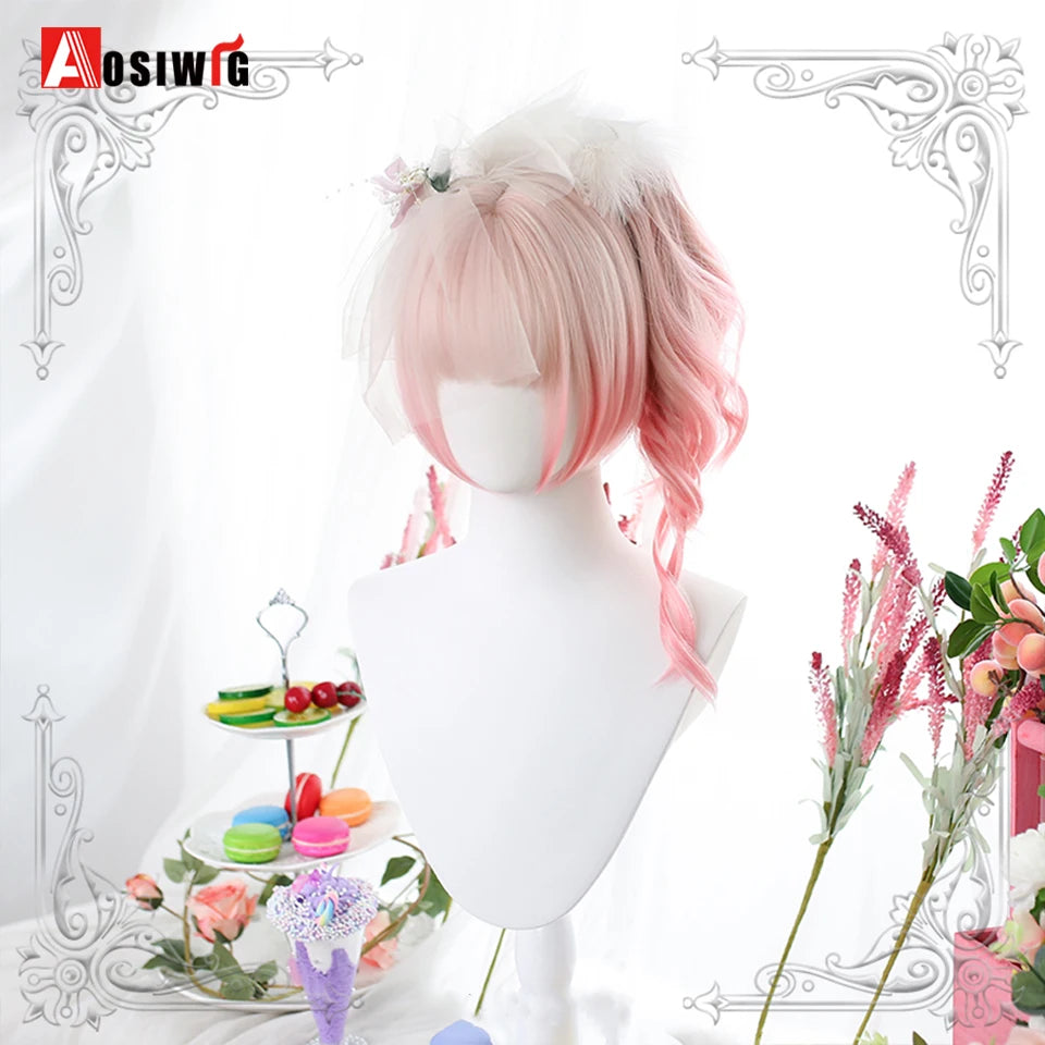 Blonde Twin Ponytail Princess Cut Natural Short Hair Synthetic Wigs Bangs Heat