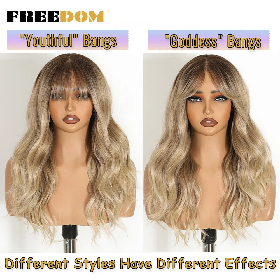 Synthetic Lace Front Wigs 20" Ombre Brown Body Wave, 6x4 Bangs Heat