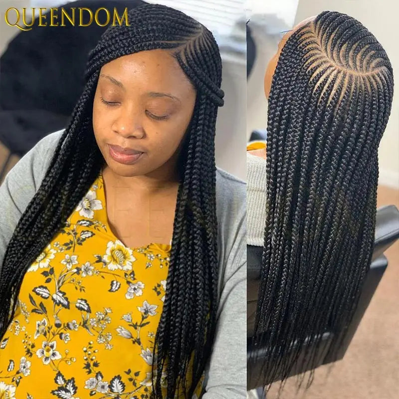 36" Synthetic Full Lace Wig Knotless Box Braid African Braided Frontal Cornrow