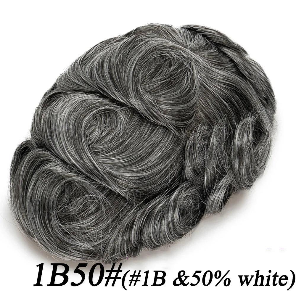 Lace Base Toupee Swiss Front PU Natural Hairline Wig Human Hair Prosthesis