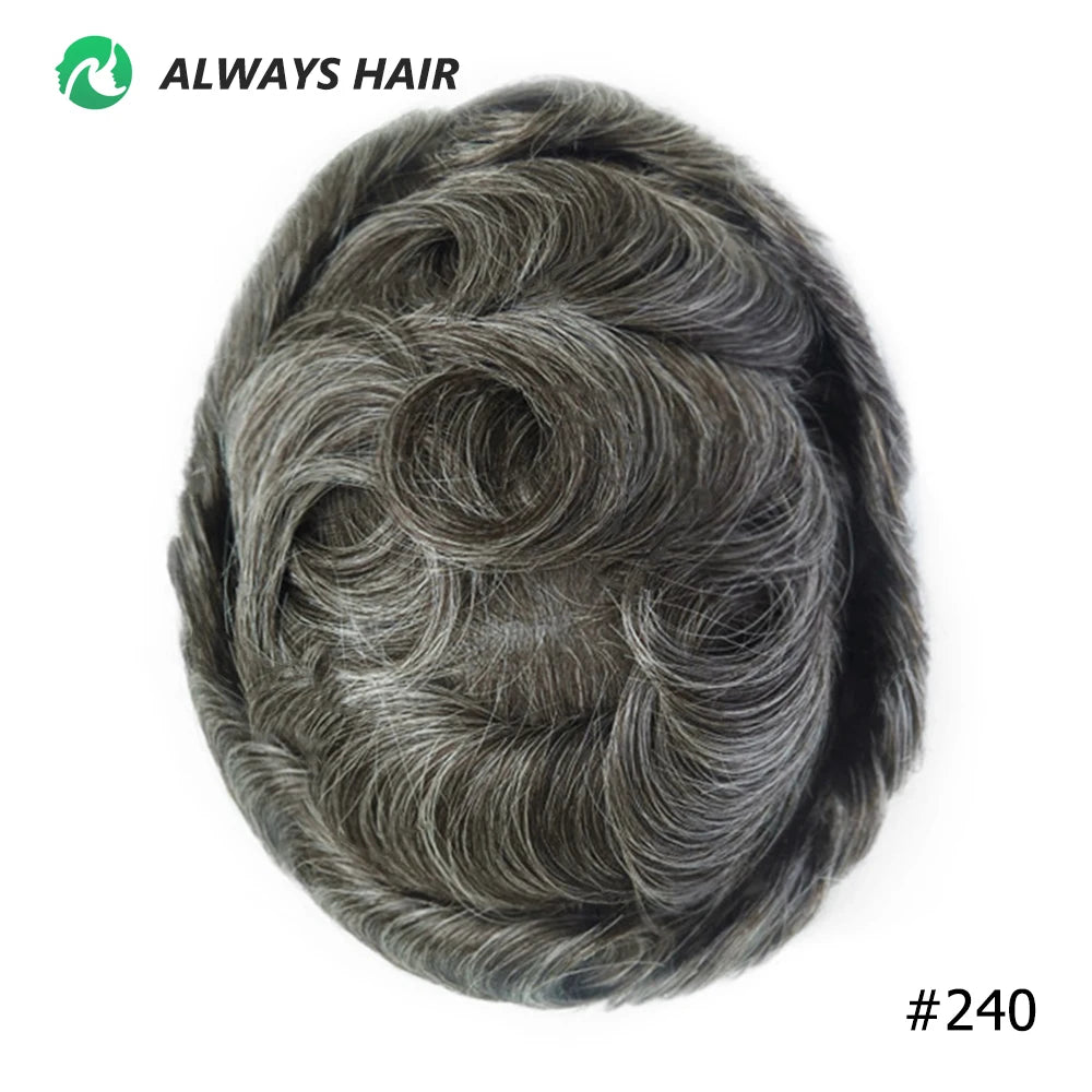 Men's Skin Base Toupee, Capillary Prosthesis, 130% Density, 0.12-0.14mm