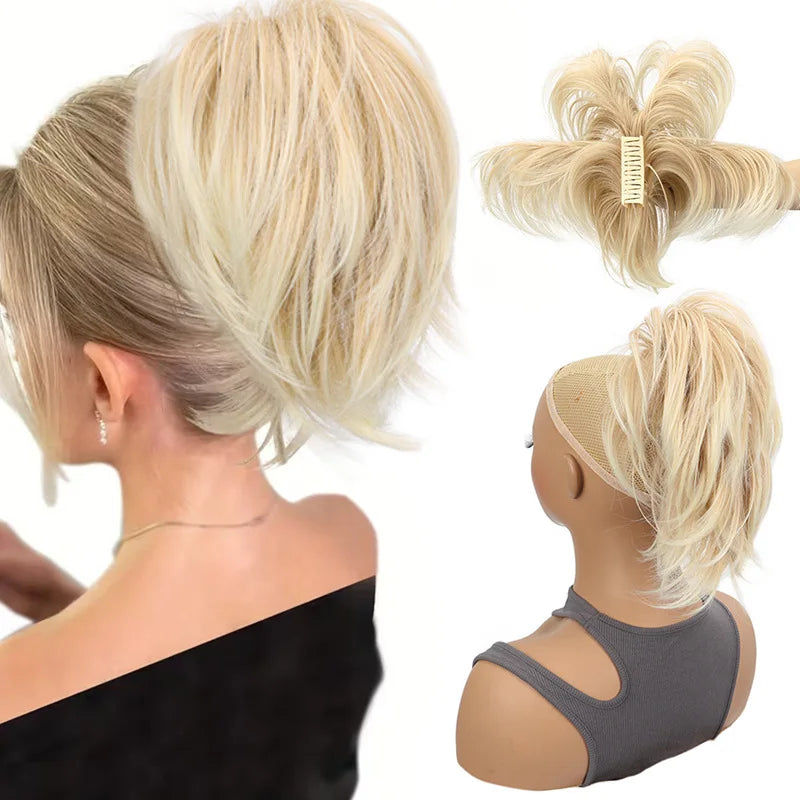Synthetic Fake Hair Ponytail 8" Short Multi Layered Straight Claw On Clip