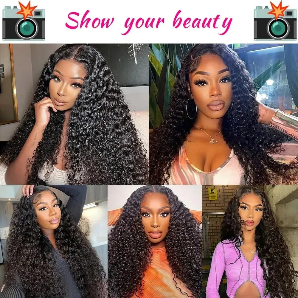 13x4 Brazilian Deep Wave Curly HD Lace Frontal Human Hair Wig, Pre-Plucked