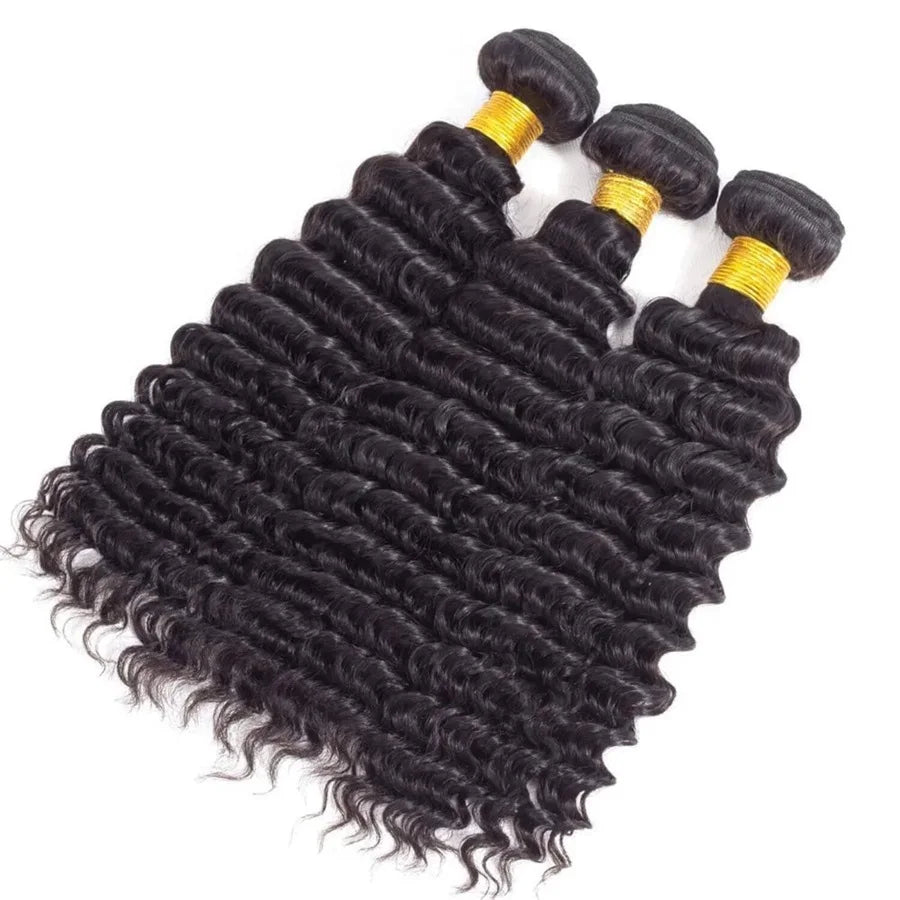 Unprocessed Raw Indian Virgin Hair Deep Wave Human Bundles 3/ Weave Double