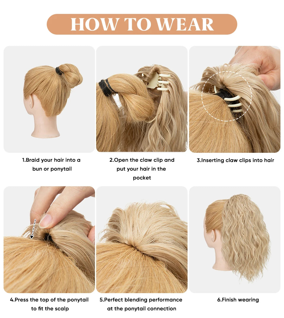 Synthetic Curly Claw Clip in Ponytail Blonde Brown Short Hairpiece 13" Fake