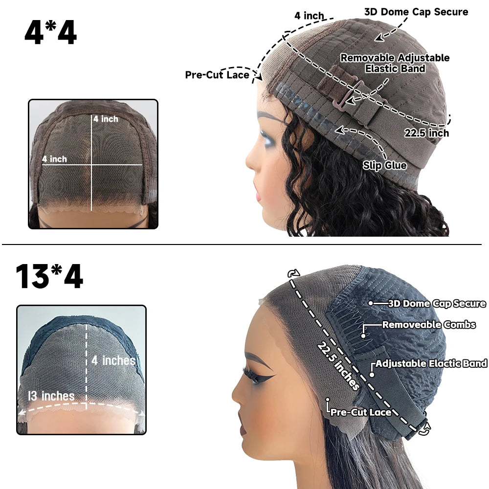 Blowout Looks Glueless, 4x4 Pre-cut Lace Wig Curtain Bangs Wear Go Front