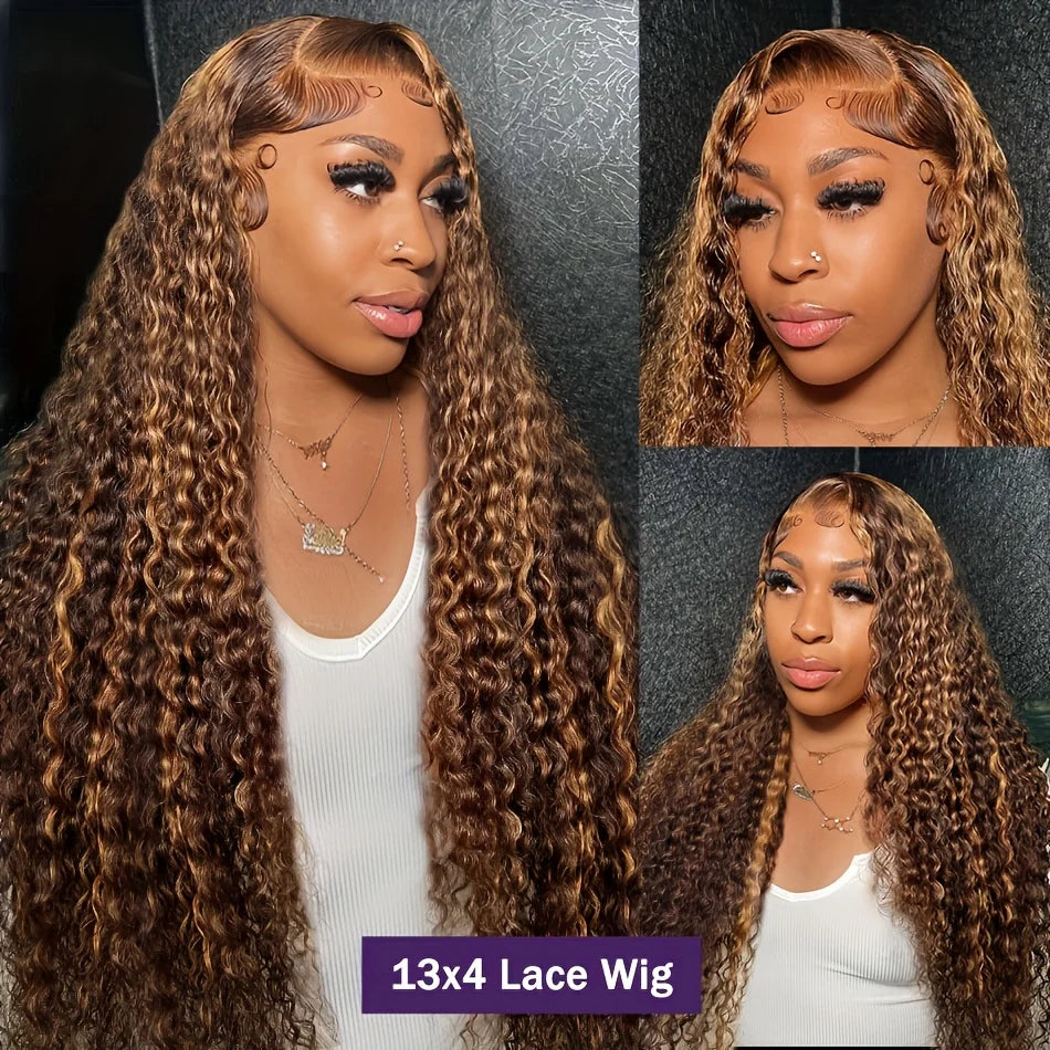 13x4 HD Lace Frontal Wig P427 Highlight Human Hair Water Wave Front