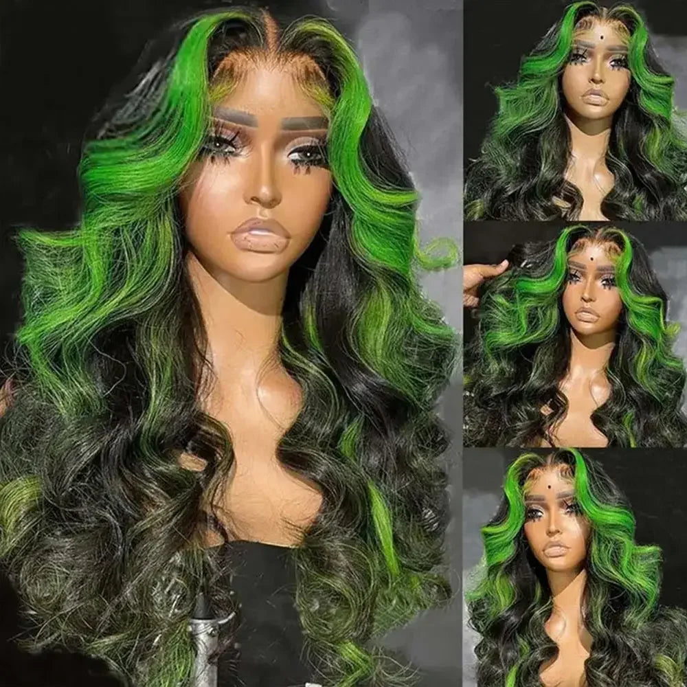 1B/99J Body Wave, 13x4 HD Lace Front Highlight Wig Synthetic Density Ombre