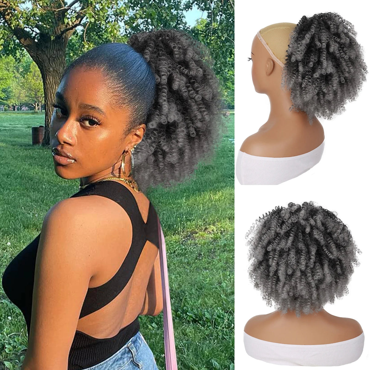 Synthetic Short Kinky Curly Ponytail Extension, Drawstring Curly Ponytail Afro Drawstring Ponytail