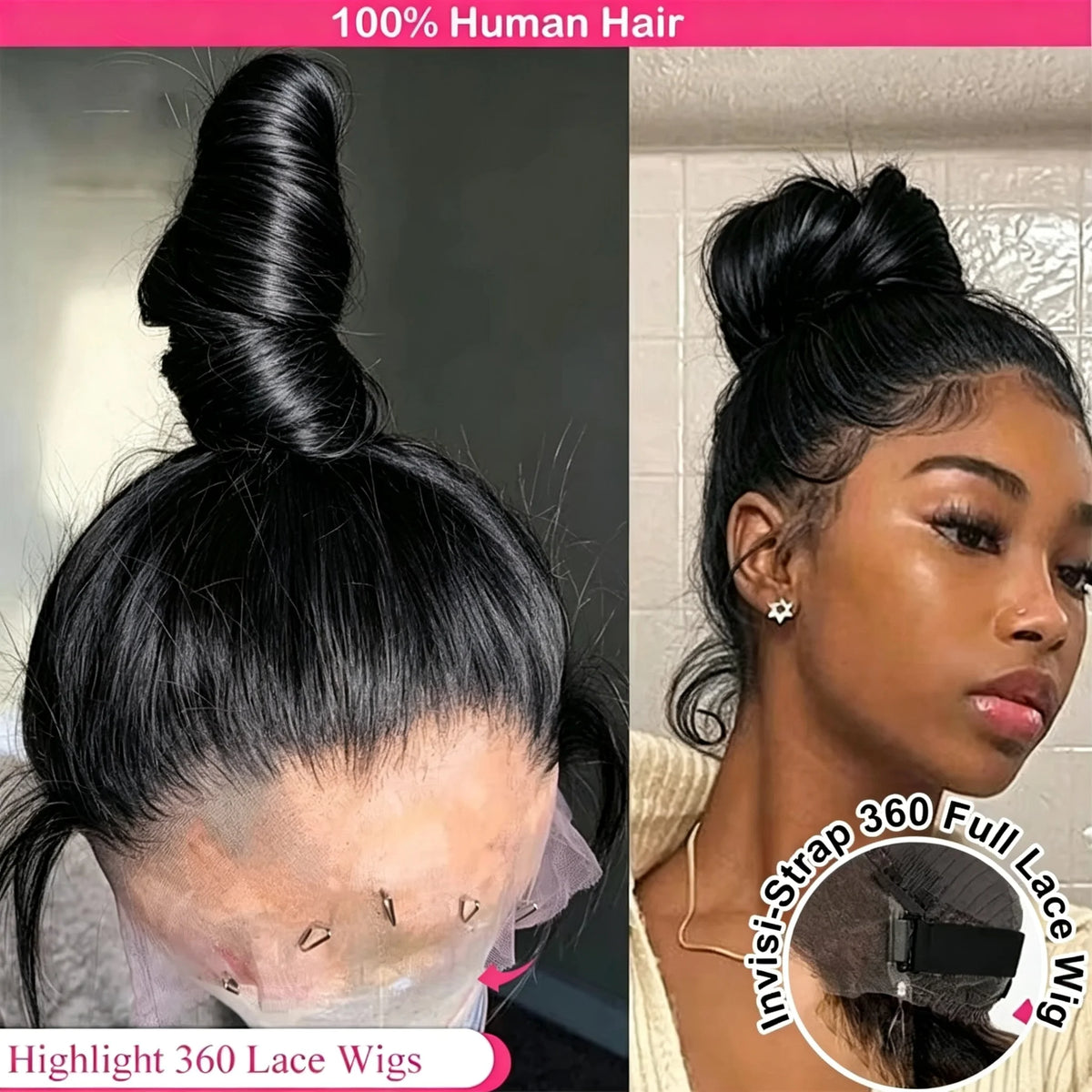 Invisible Strap Full Lace Glueless Wig Human Hair Straight, 13x4 HD Front