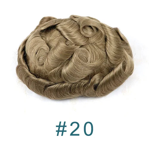 Men's Platinum Blonde 100% Human Hair V-looped PU 120-130% Density Toupee for Men 0.06-0.08mm Skin Base Hair Prosthesis System