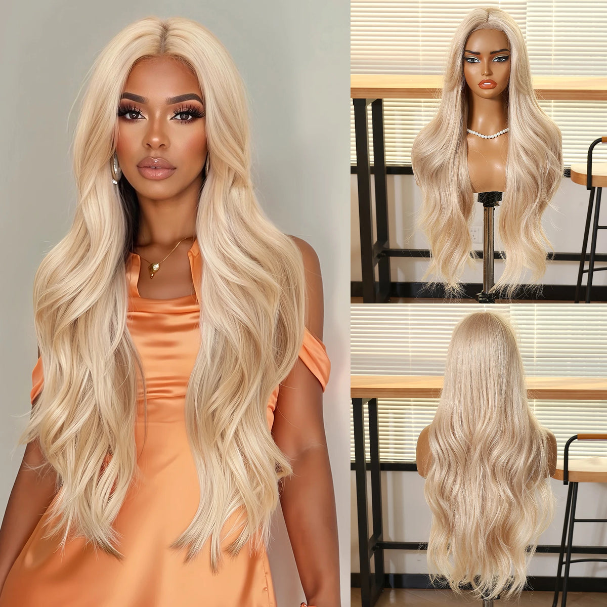 Super Long Curly Silver White Synthetic Wig Medium Part Water Wave Daily