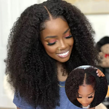 32Inch Curly V Part Wig Human Hair Brazilian Virgin Upgrade Drawstring Glueless