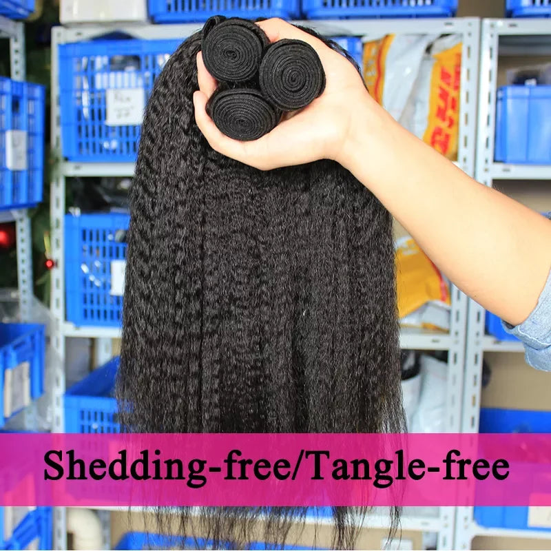Kinky Straight Human Hair Bundles Indian Yaki Sew-in Weaves