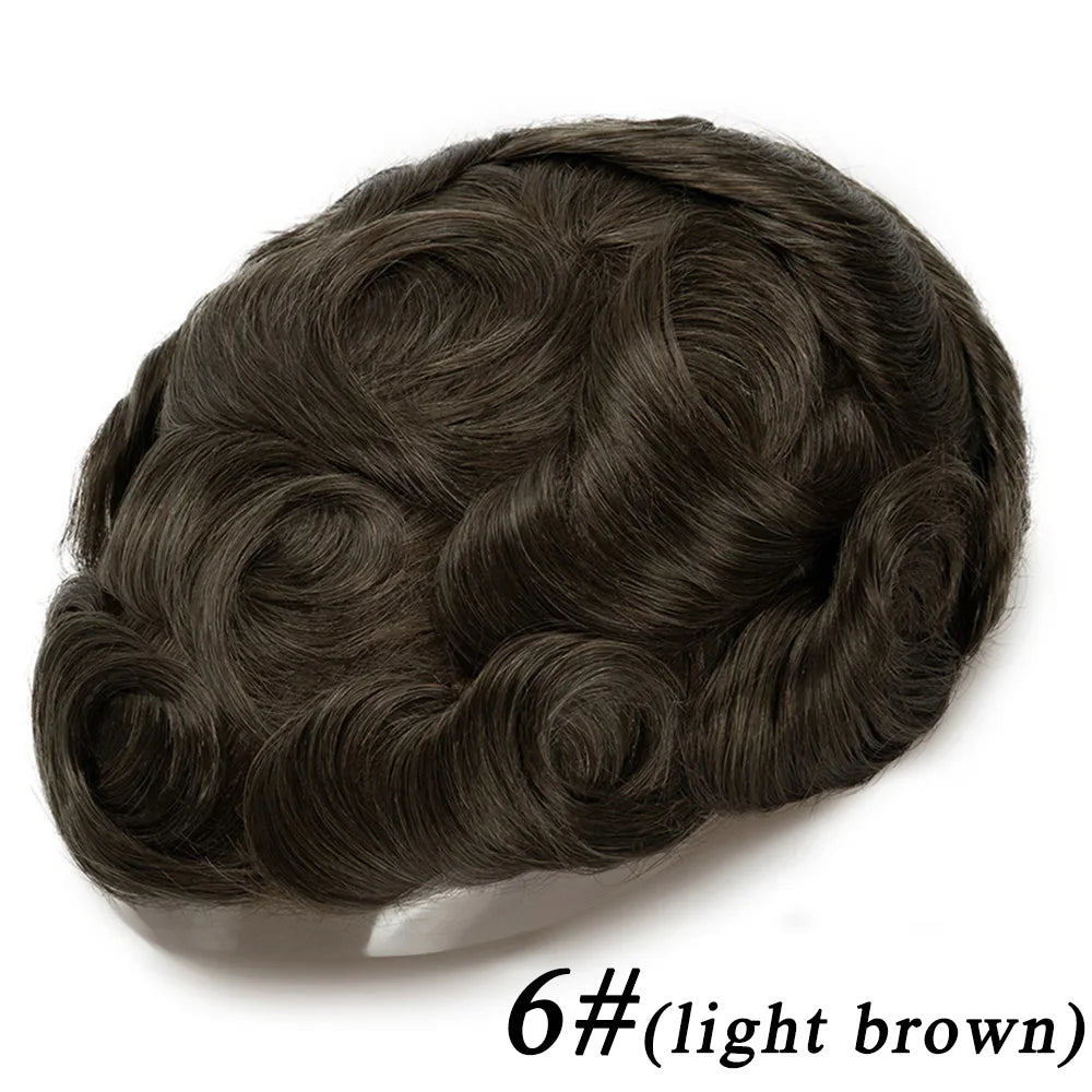 Lace Base Toupee Swiss Front PU Natural Hairline Wig Human Hair Prosthesis