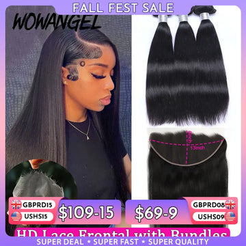 13x6 HD Lace Frontal Bundles Human Hair Closure Melt Skins Brazilian Straight